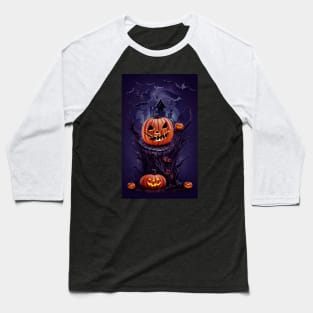 Haunted House And Pumpkins Baseball T-Shirt